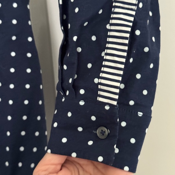 Boden Navy and White Polka Dot Long Sleeve Shirt Dress - Picture 3 of 6